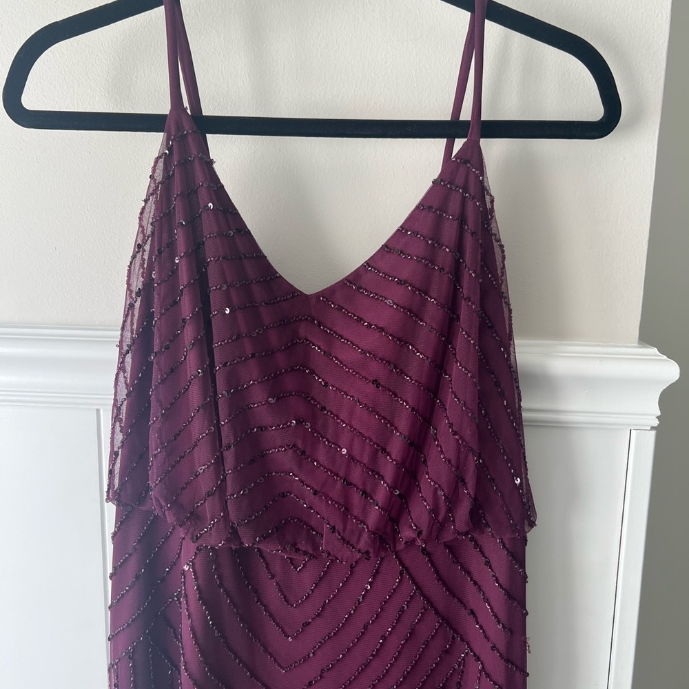 Adrianna Papell Spaghetti Strap Beaded Blouson Gown - Size 8 - Color: Cassis